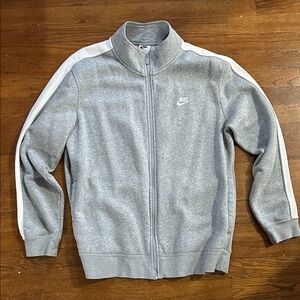 Nike Heather Gray Zip-Up Jacket with White Stripes